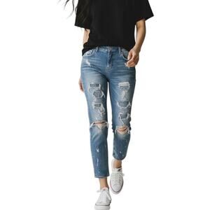 Zara Woman Jeans Womens 2 Straight Distressed Ripped Light Wash Low Rise Stretch